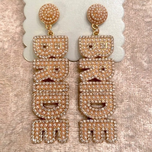 Brand New Piper K Bride Rhinestone Cultured Pearl Drop Earrings Wedding Shower - Picture 2 of 12